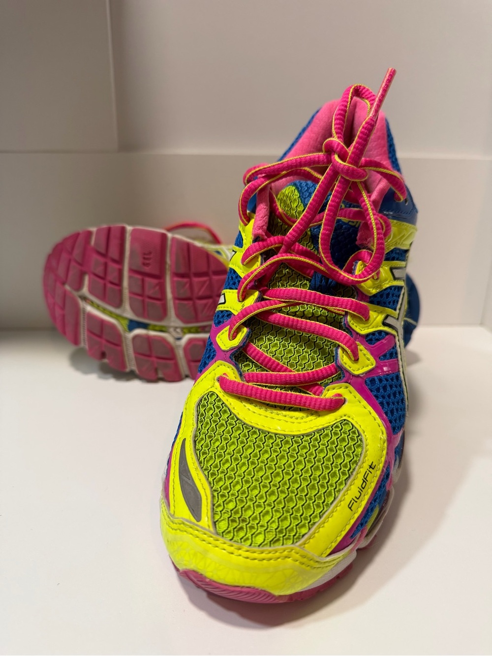 Asics Neon Yellow Blue Pink Women's Athletic Running Shoes - Picture 3 of 3